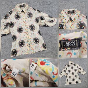 VTG Gianni Versace Couture Womens 42 8 Silk Button Up Blouse Shirt Retro READ